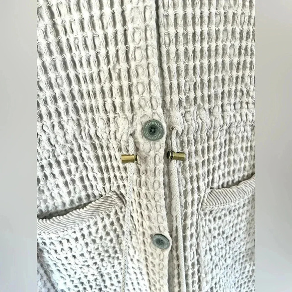 Monodoc LA Gray Hooded Waffle Knit Button Front Long Cardigan Jacket Size Medium - Picture 4 of 16